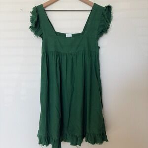 Aerie Women Linen Dress Small‎ Flutter Mini Sundress Emerald Green Gremlincore